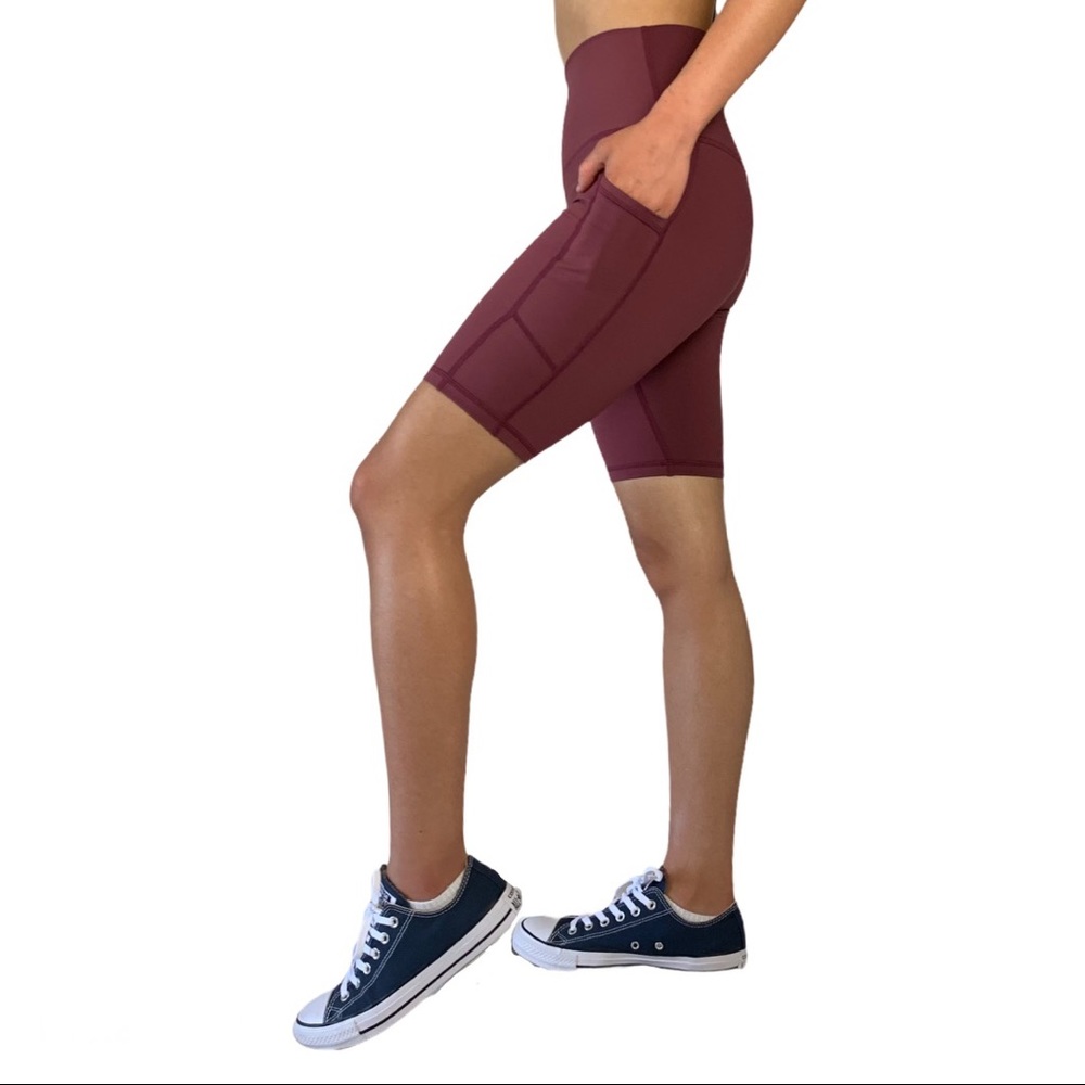 Wine Red - Palm Springs High Waisted Biker Shorts